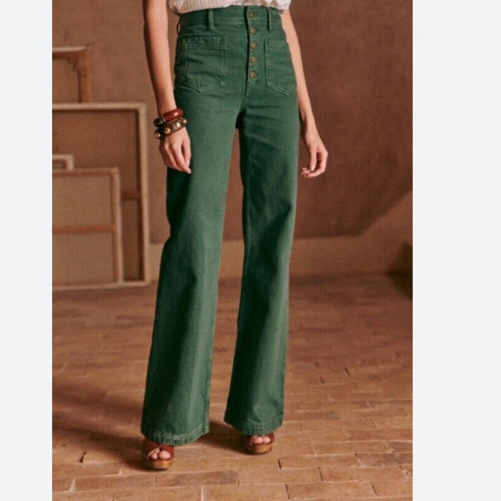 Sezane Cyriel Pants in Green - Size FR 42 (snug fit)